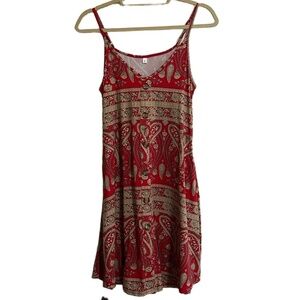 Womens Cami Dress Small Red Tan Paisley Bohemian Flowy Summer‎
